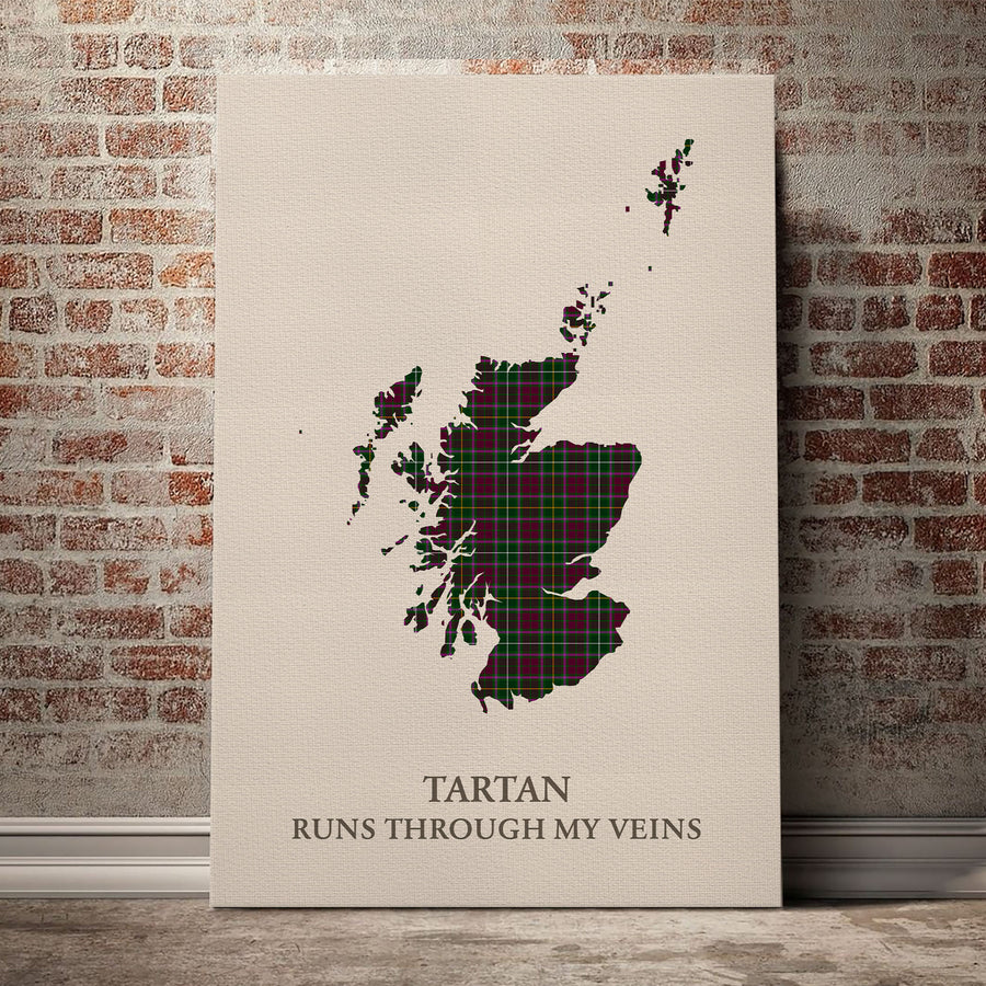Crosbie Tartan Scotland Map Canvas – “Tartan Runs Through My Veins” Wall Art