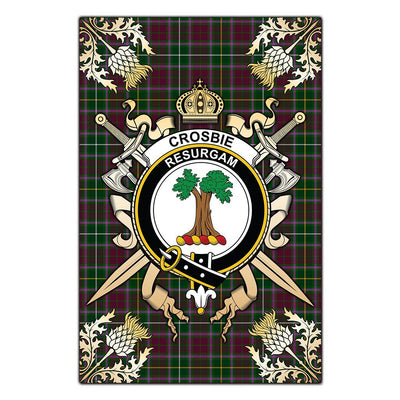 Clan Crosbie Tartan Crest Black Garden Flag - Gold Thistle