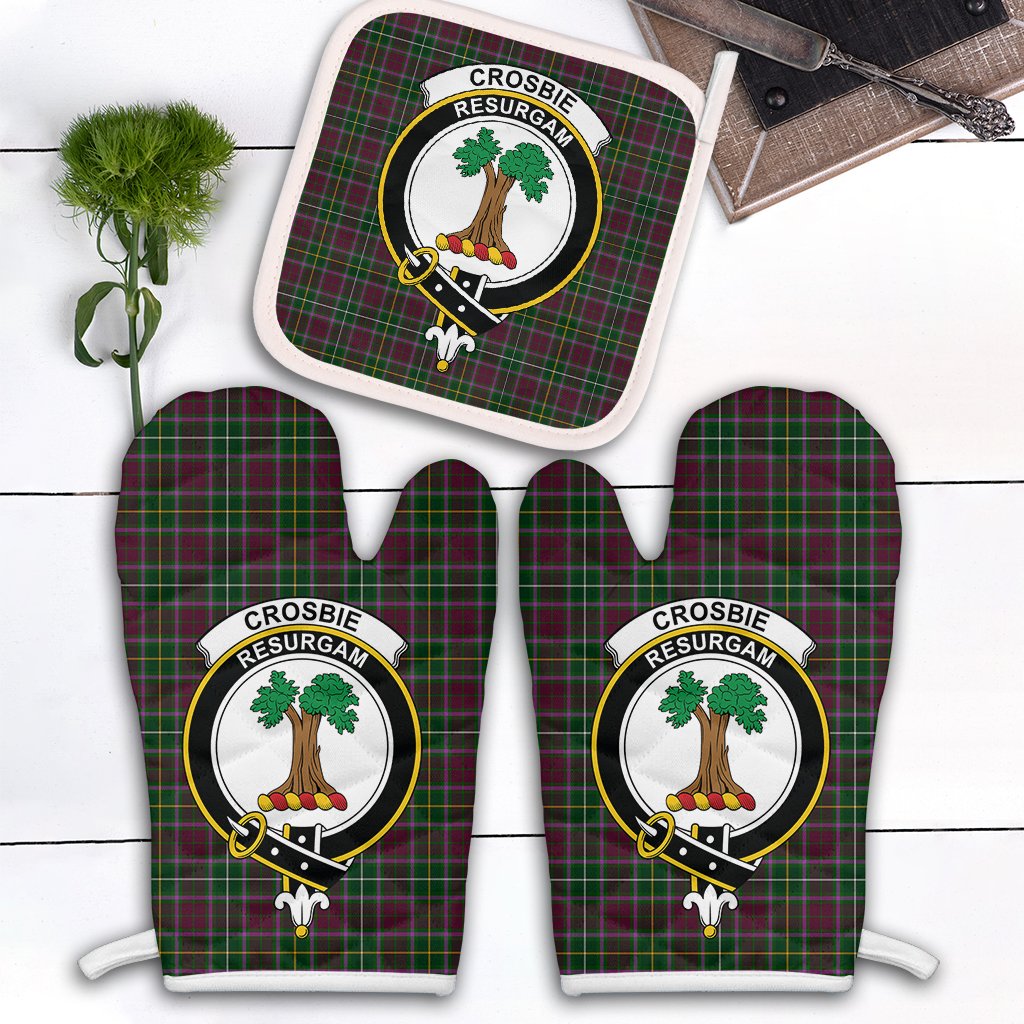 Clan Crosbie Tartan Crest Oven Mitt And Pot Holder (2 Oven Mitts + 1 Pot Holder) AJ41 Clan Crosbie Tartan Today   
