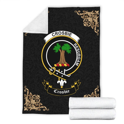 Clan Crosbie (or Crosby) Crest Tartan Premium Blanket Black