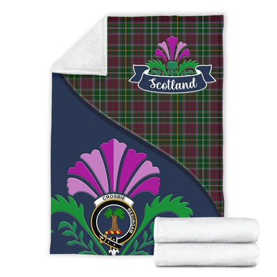 Clan Crosbie Tartan Crest Premium Blanket Thistle Style
