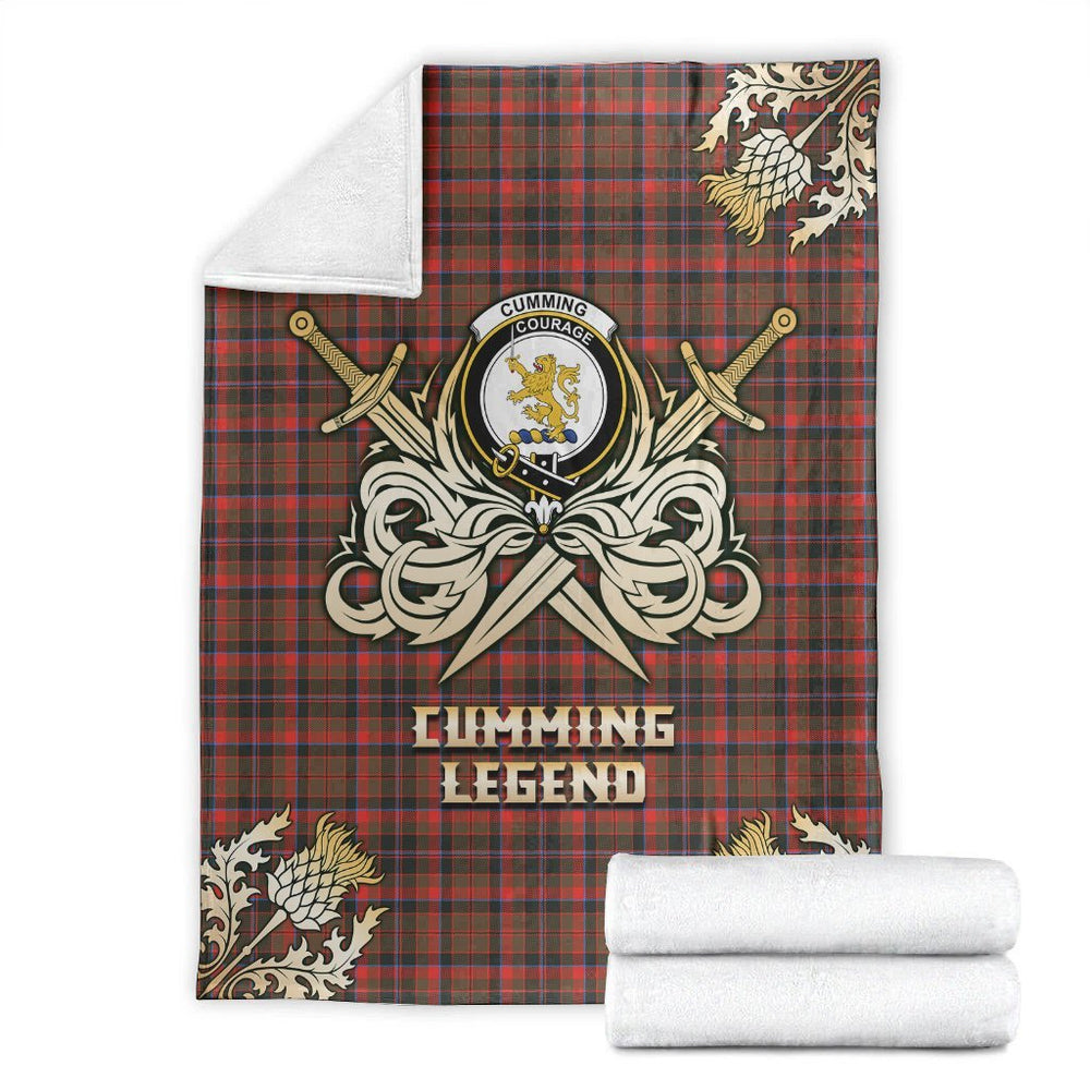 Clan Cumming Hunting Weathered Tartan Gold Courage Symbol Blanket LE88 Clan Cumming Tartan Today   