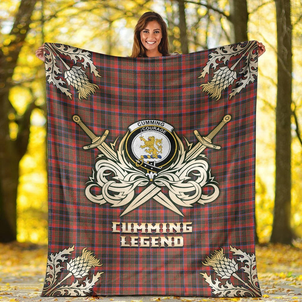 Clan Cumming Hunting Weathered Tartan Gold Courage Symbol Blanket LE88 Clan Cumming Tartan Today   
