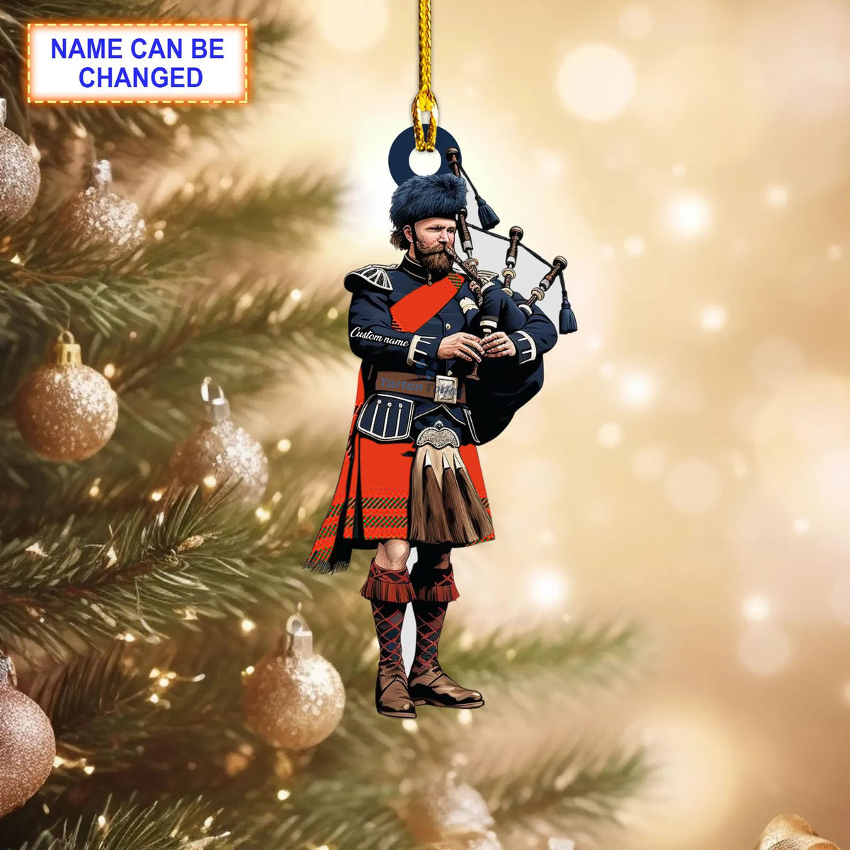 Cumming Ancient Tartan Bagpipe Ornament with Custom Name