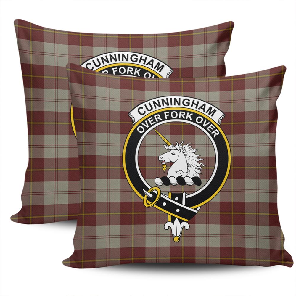 Clan Cunningham Burgundy Dancers Tartan Crest Pillow Cover KJ66 Clan Cunningham Tartan Today   