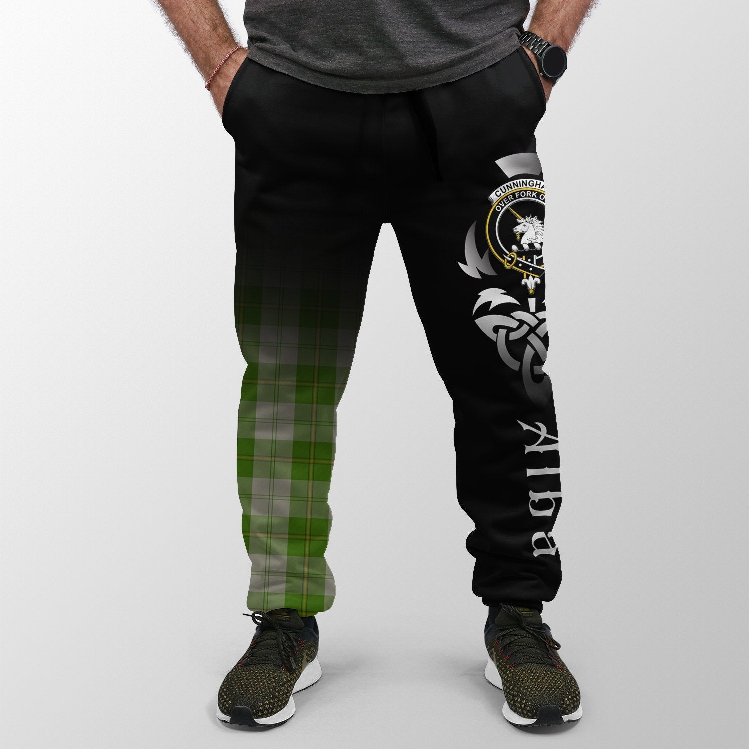 Clan Cunningham Dress Green Dancers Tartan Crest Jogger Sweatpants  Alba Celtic Style RE87 Clan Cunningham Tartan Today   