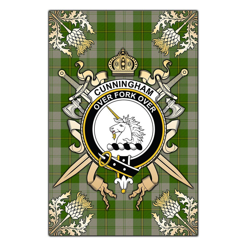 Clan Cunningham Dress Green Dancers Tartan Crest Black Garden Flag  - Gold Thistle  CW79 Clan Cunningham Tartan Today   