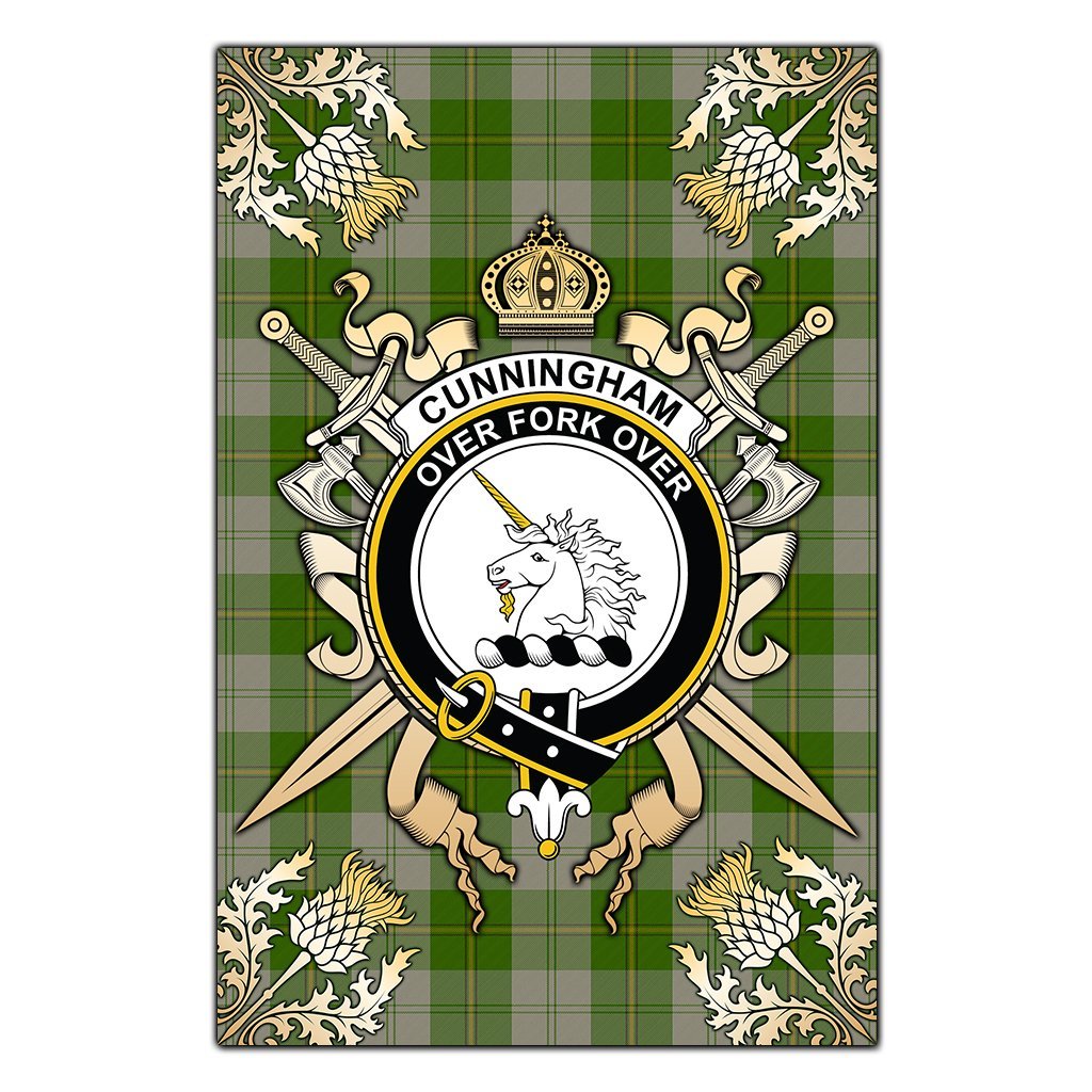Clan Cunningham Dress Green Dancers Tartan Crest Black Garden Flag  - Gold Thistle  CW79 Clan Cunningham Tartan Today   