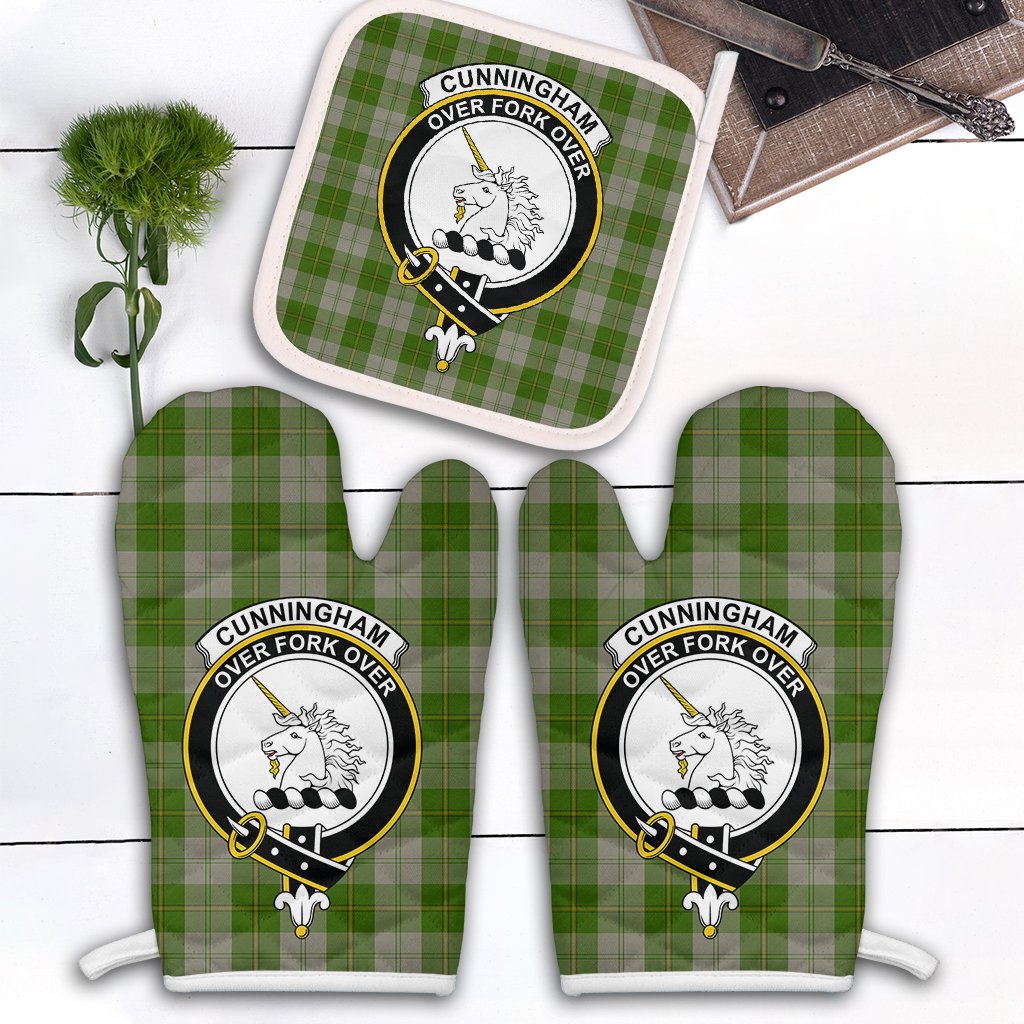 Clan Cunningham Dress Green Dancers Tartan Crest Oven Mitt And Pot Holder (2 Oven Mitts + 1 Pot Holder) BI51 Clan Cunningham Tartan Today   