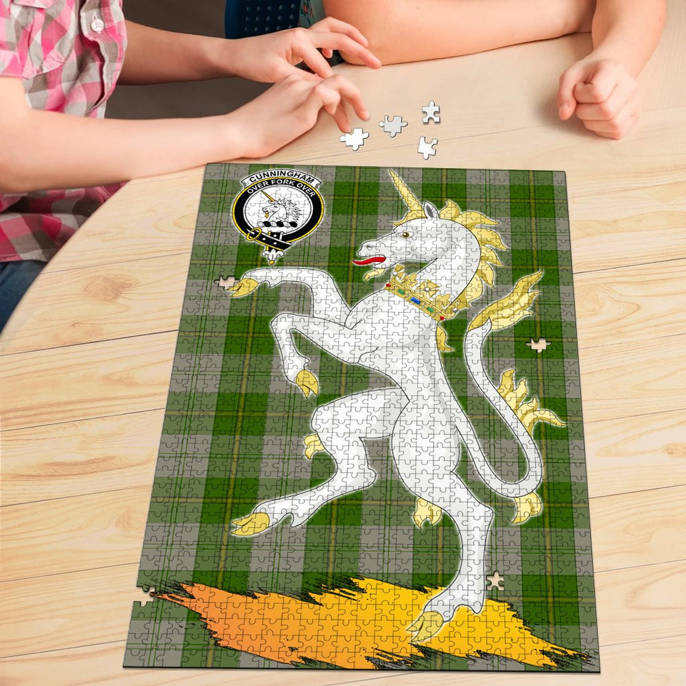 Clan Cunningham Dress Green Dancers Tartan Crest Unicorn Scotland Jigsaw Puzzles Gift For Family BD24 Clan Cunningham Tartan Today   