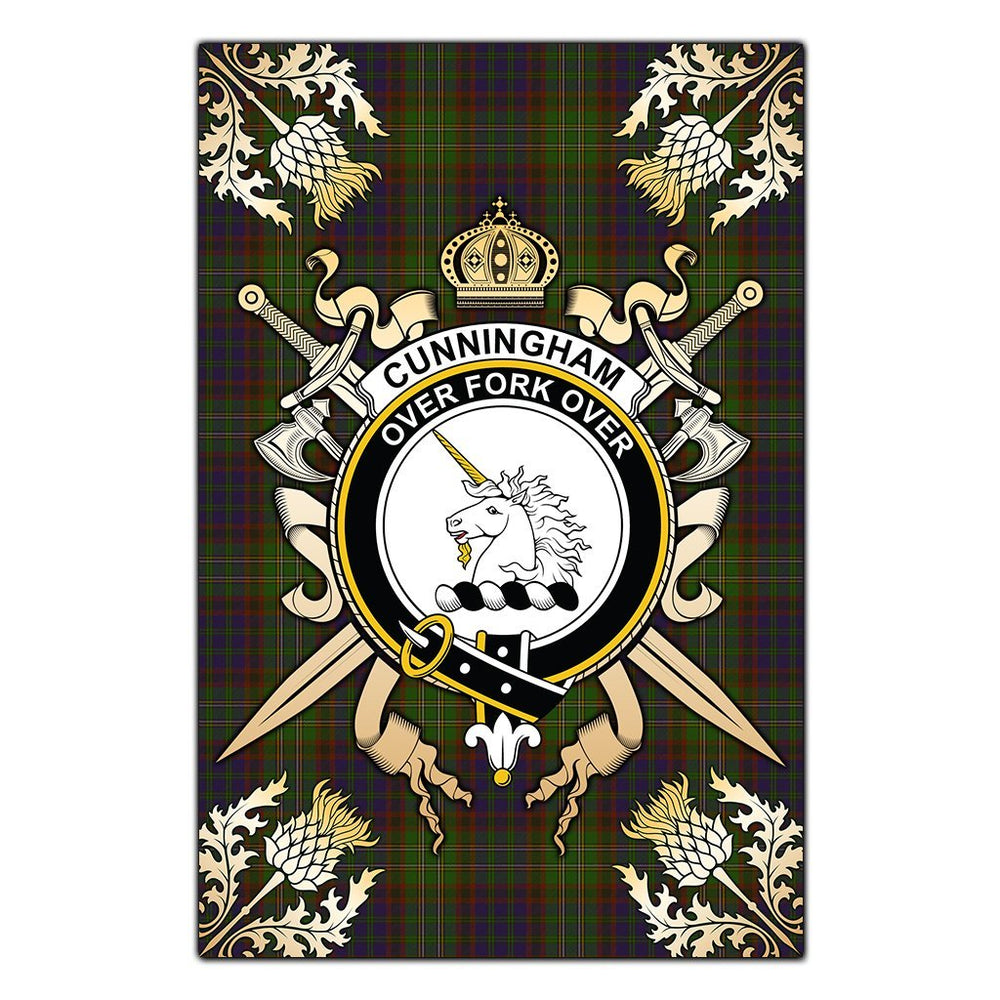 Clan Cunningham Hunting Modern Tartan Crest Black Garden Flag  - Gold Thistle  PH82 Clan Cunningham Tartan Today   