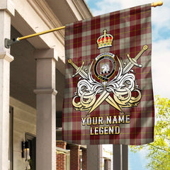 Custom Name Clan Cunningham Burgundy Dancers Tartan Garden Flag with Clan Crest and the Golden Sword of Courageous Legacy EW96