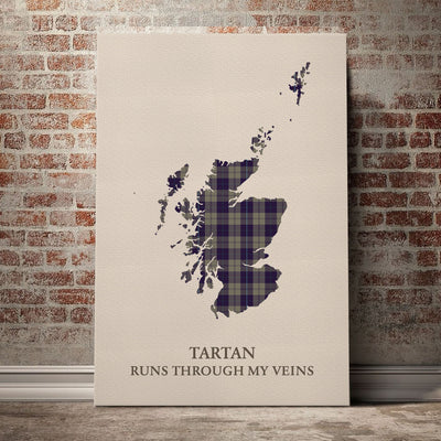 Clan Cunningham Dress Blue Dancers Tartan Scotland Map Canvas “Tartan Runs Through My Veins” Wall Art JM57
