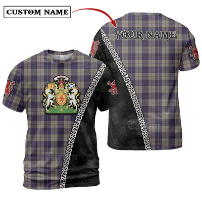 Personalized Clan Cunningham Dress Blue Dancers Tartan Shirt with Scotland Coat of Arms & Custom Name
