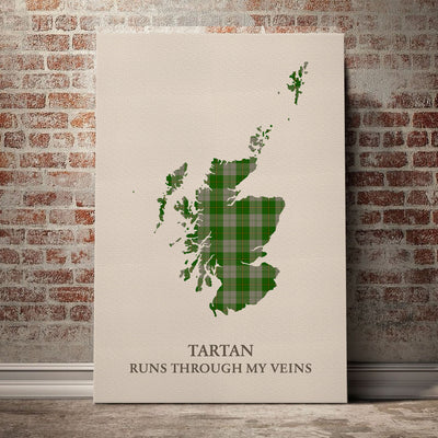 Clan Cunningham Dress Green Dancers Tartan Scotland Map Canvas “Tartan Runs Through My Veins” Wall Art SD94