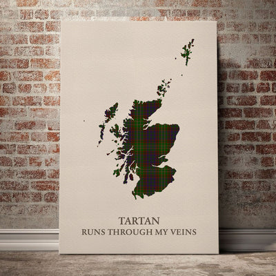 Clan Cunningham Hunting Modern Tartan Scotland Map Canvas “Tartan Runs Through My Veins” Wall Art QP26