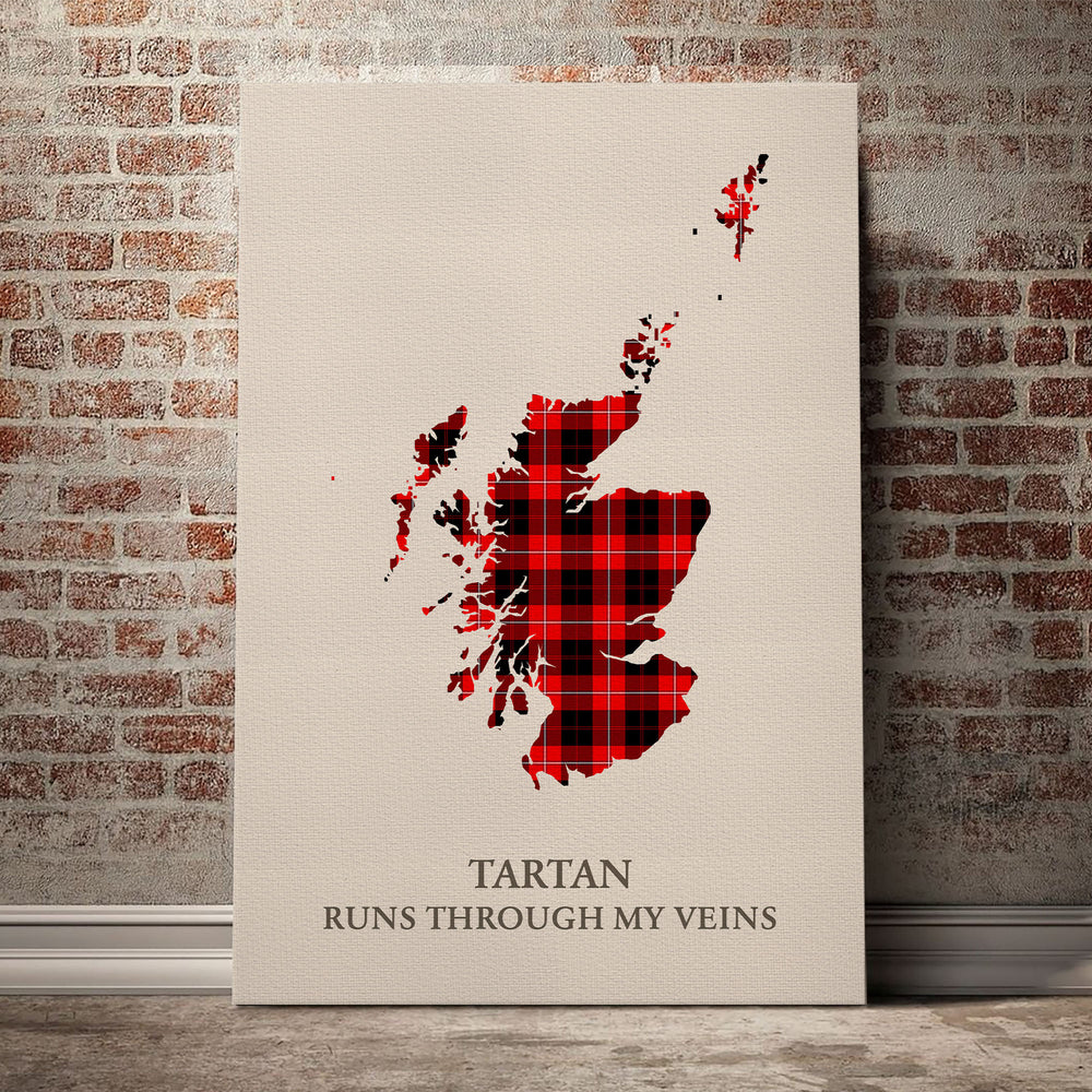 Cunningham Modern Tartan Scotland Map Canvas – “Tartan Runs Through My Veins” Wall Art