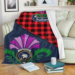 Clan Cunningham Tartan Crest Premium Blanket Thistle Style CA71 Clan Cunningham Tartan Today   