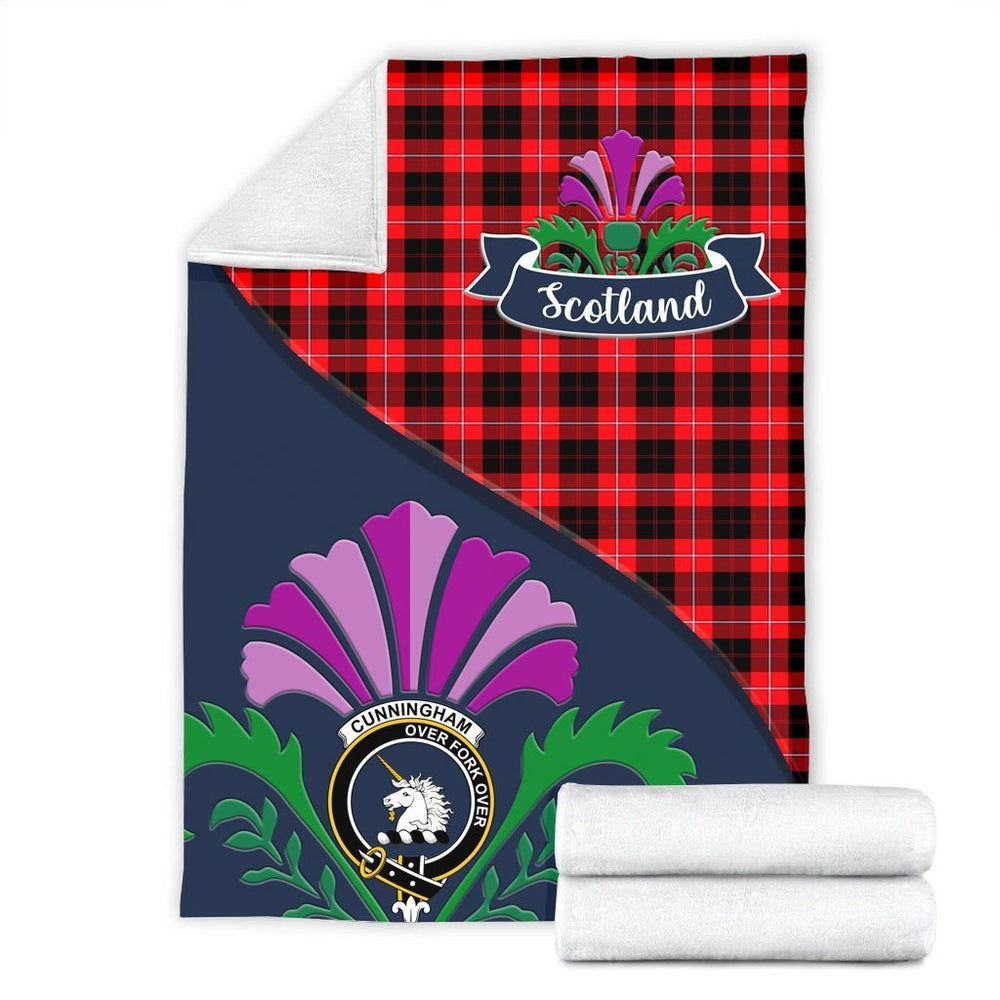 Clan Cunningham Tartan Crest Premium Blanket Thistle Style CA71 Clan Cunningham Tartan Today   