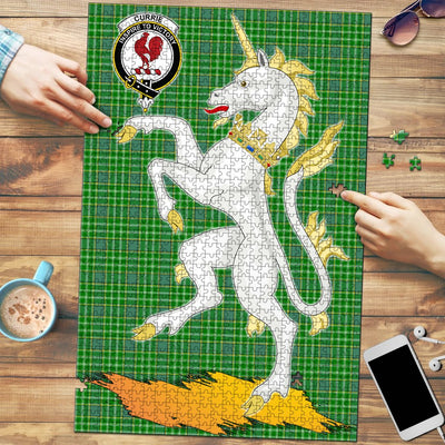 Clan Currie Tartan Crest Unicorn Scotland Jigsaw Puzzles Gift For Family