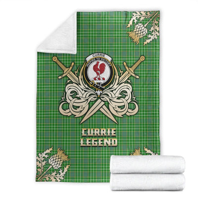 Clan Currie Tartan Gold Courage Symbol Blanket