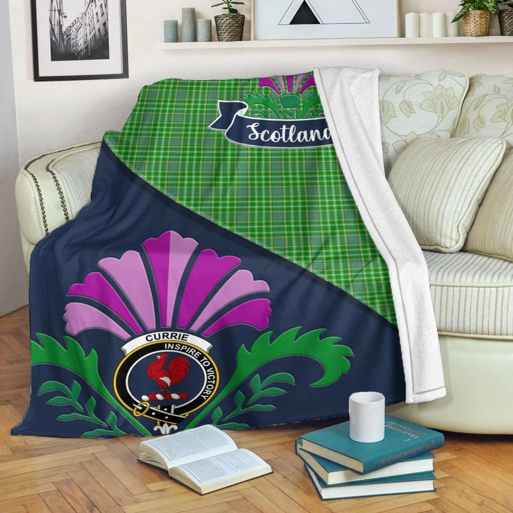 Clan Currie Tartan Crest Premium Blanket Thistle Style BY71 Clan Currie Tartan Today   