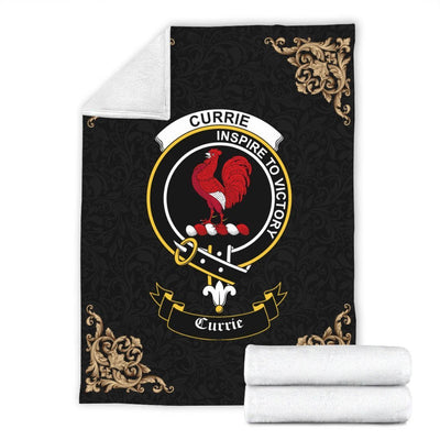 Clan Currie or Curry Crest Tartan Premium Blanket Black