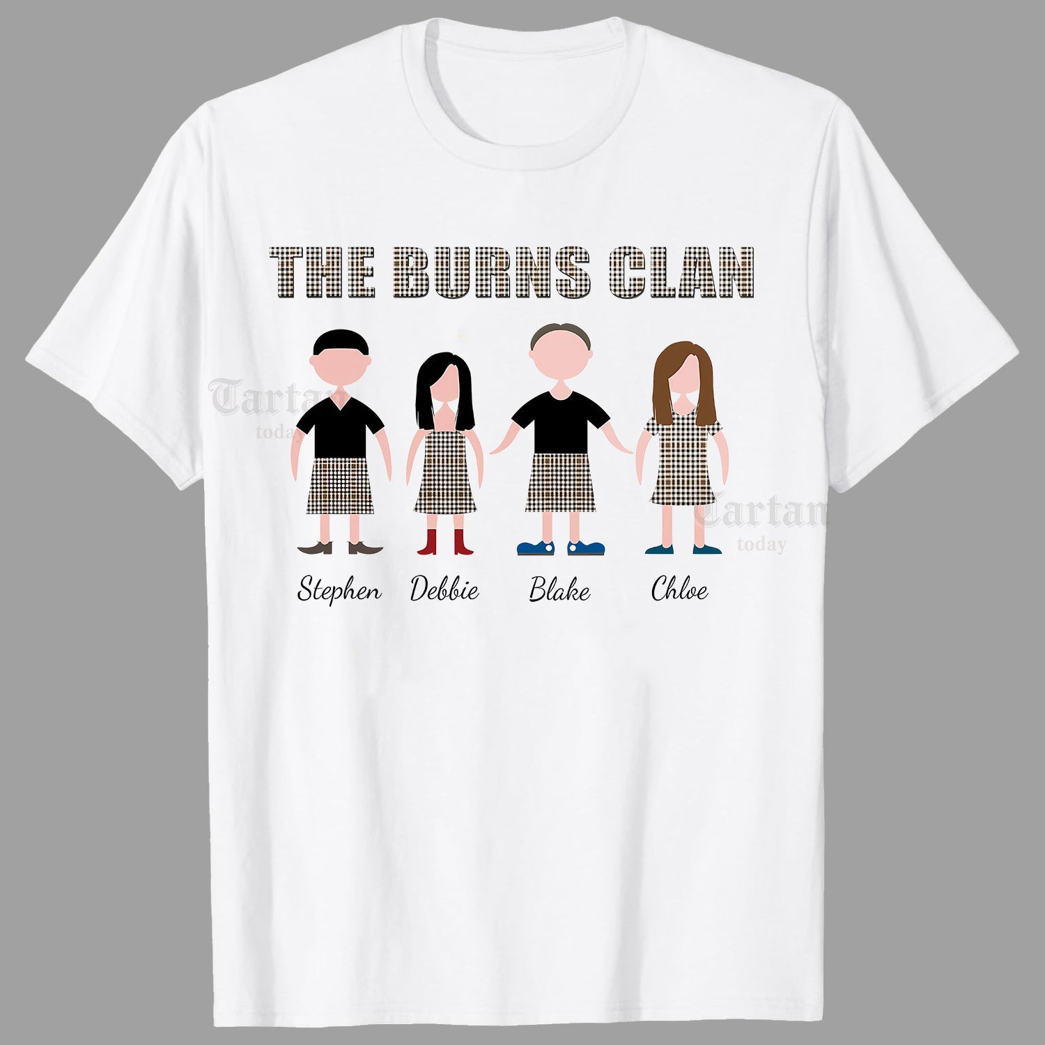 Scottish Clan Personalised Family Portrait T-Shirt – Unisex & Kids Sizes (Printed in the USA)