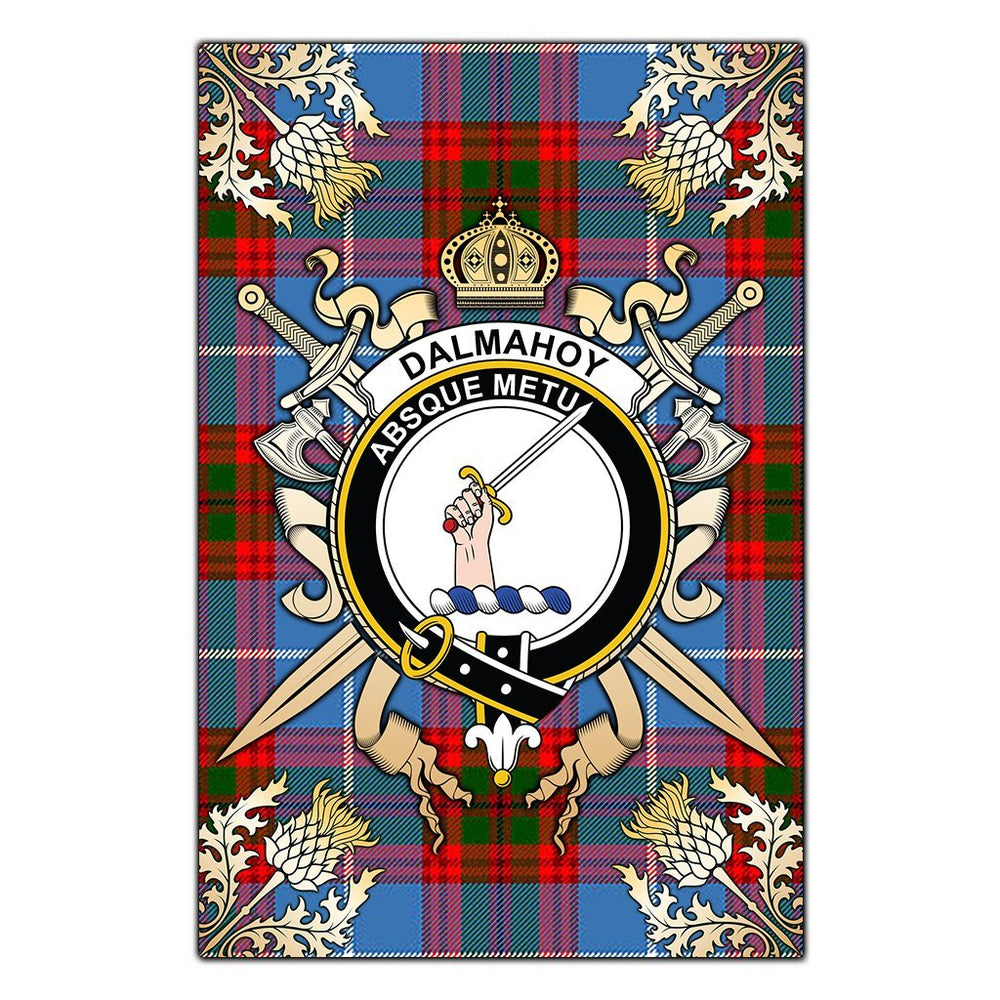 Clan Dalmahoy Tartan Crest Black Garden Flag  - Gold Thistle  BT17 Clan Dalmahoy Tartan Today   