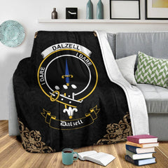 Clan Dalzell Crest Tartan Premium Blanket Black OC92 Clan Hall Tartan Today   