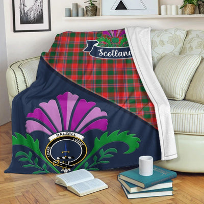 Clan Dalziel Tartan Crest Premium Blanket Thistle Style