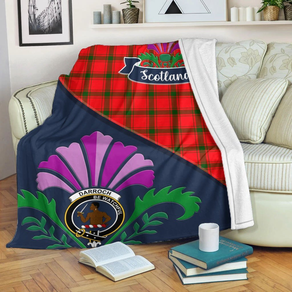 Clan Darroch (Gourock) Tartan Crest Premium Blanket Thistle Style AL94 Clan Darroch Tartan Today   
