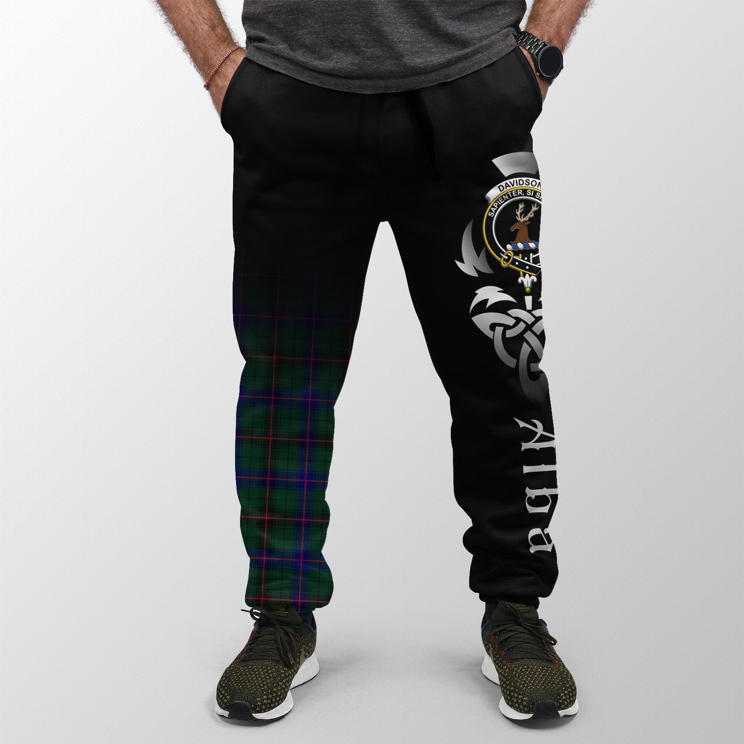 Clan Davidson Modern Tartan Crest Jogger Sweatpants  Alba Celtic Style KV90 Clan Davidson Tartan Today   