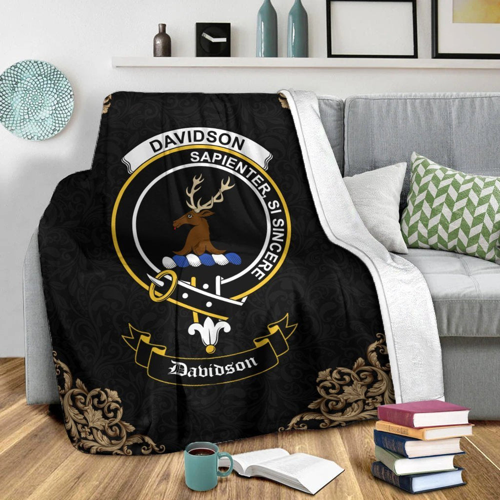 Clan Davidson Crest Tartan Premium Blanket Black ZY25 Clan Davidson Tartan Today   