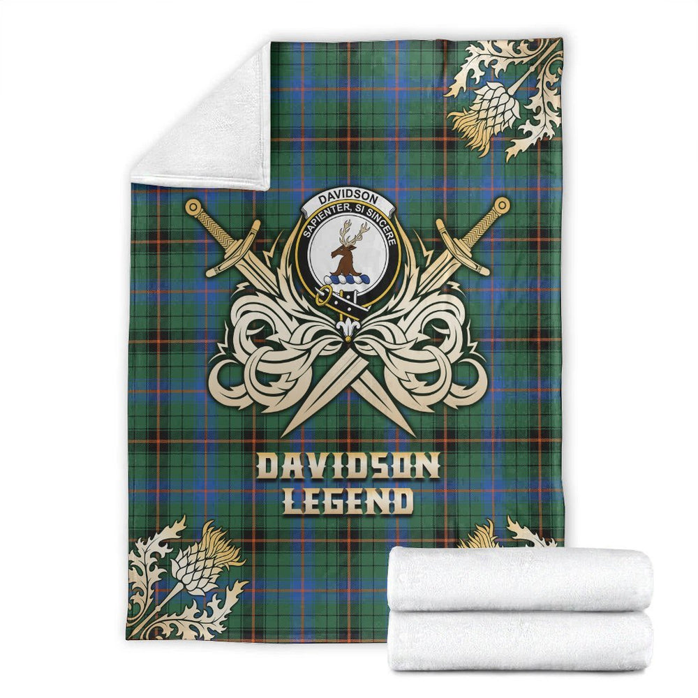 Clan Davidson Ancient Tartan Gold Courage Symbol Blanket TU42 Clan Davidson Tartan Today   