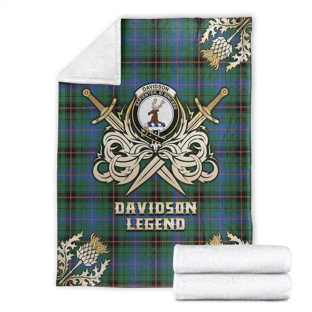 Clan Davidson Ancient Tartan Gold Courage Symbol Blanket TU42 Clan Davidson Tartan Today   