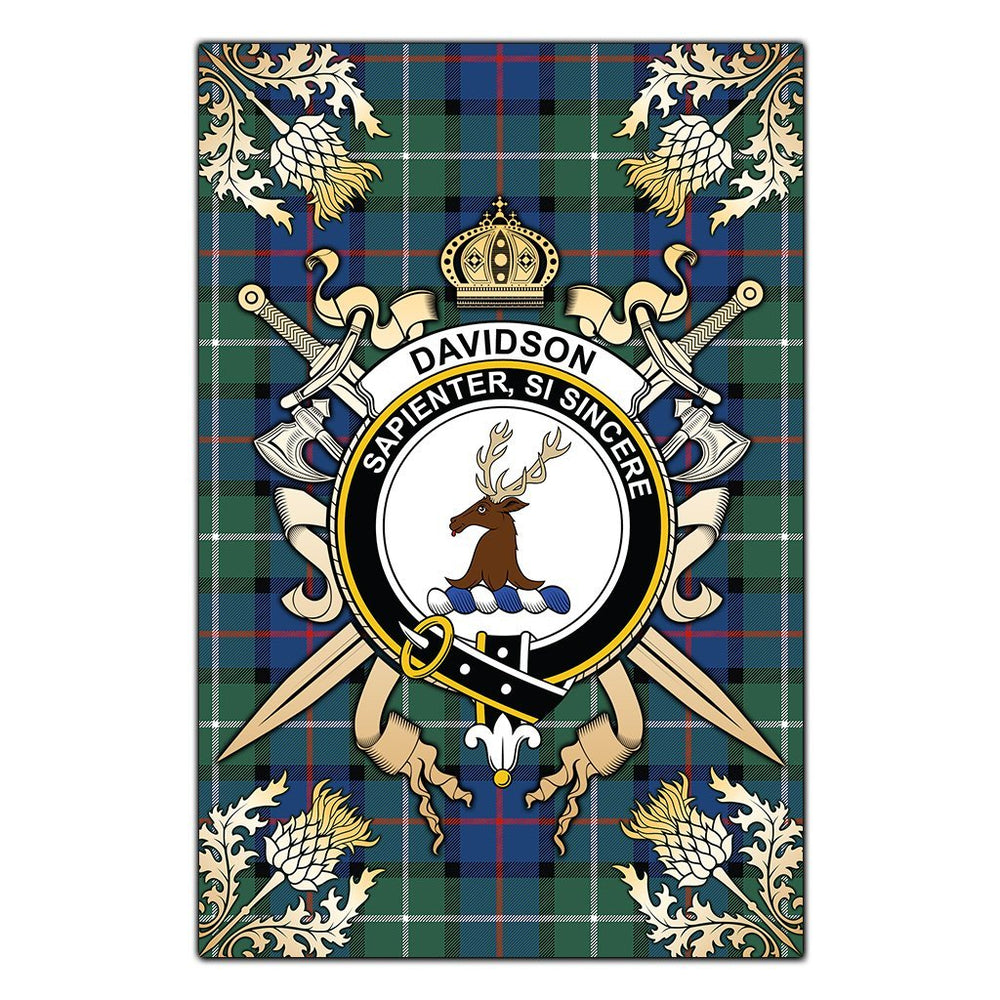 Clan Davidson of Tulloch Tartan Crest Black Garden Flag  - Gold Thistle  RJ44 Clan Davidson Tartan Today   