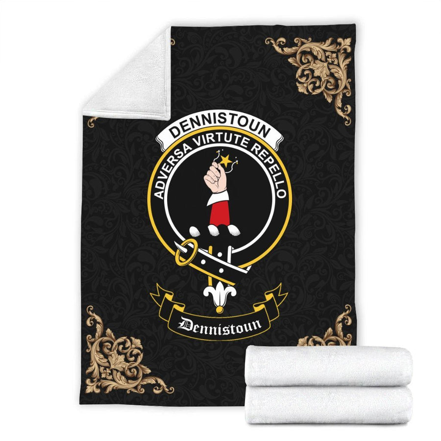 Clan Dennistoun Crest Tartan Premium Blanket Black