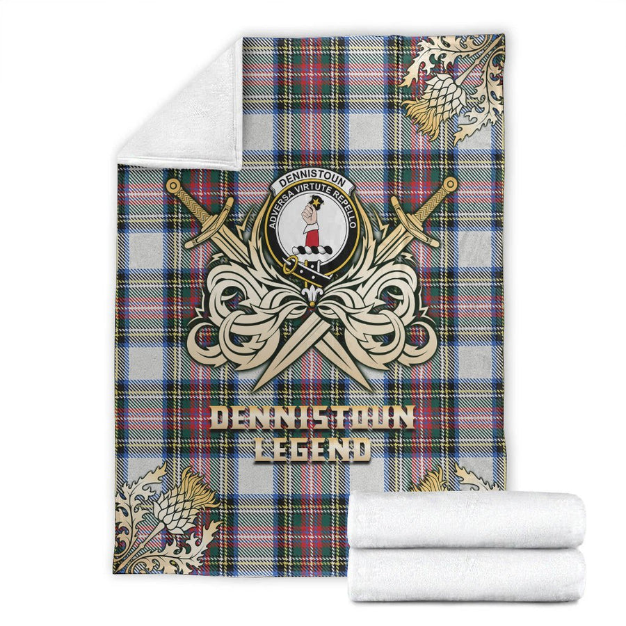 Clan Dennistoun Tartan Gold Courage Symbol Blanket
