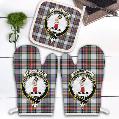 Clan Dennistoun Tartan Crest Oven Mitt And Pot Holder (2 Oven Mitts + 1 Pot Holder)