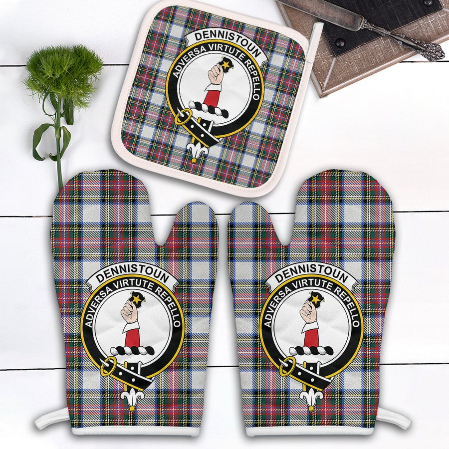 Clan Dennistoun Tartan Crest Oven Mitt And Pot Holder (2 Oven Mitts + 1 Pot Holder)