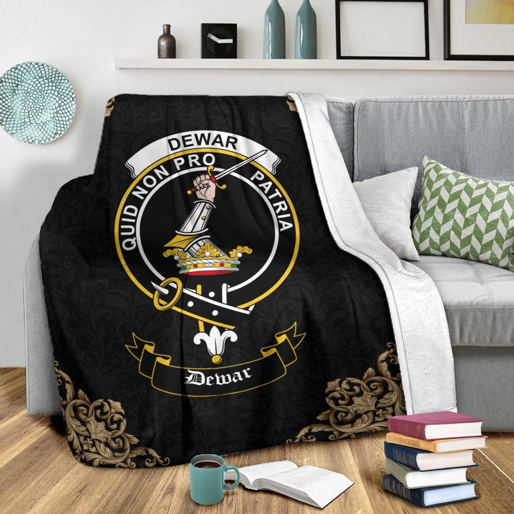Clan Dewar Crest Tartan Premium Blanket Black PA39 Clan Dewar Tartan Today   