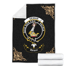 Clan Dewar Crest Tartan Premium Blanket Black PA39 Clan Dewar Tartan Today   