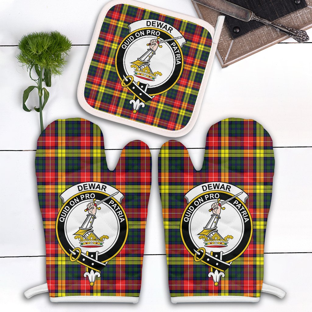 Clan Dewar Tartan Crest Oven Mitt And Pot Holder (2 Oven Mitts + 1 Pot Holder) NG53 Clan Dewar Tartan Today   