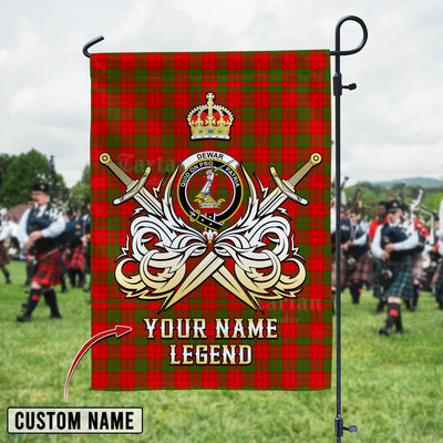 Custom Name Clan Dewar Tartan Garden Flag with Clan Crest and the Golden Sword of Courageous Legacy