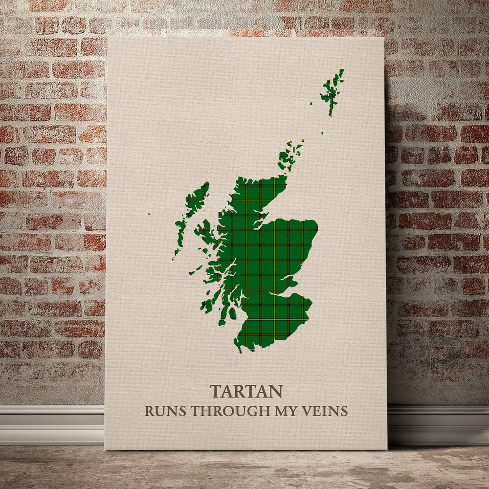 Don (Tribe-of-Mar) Tartan Scotland Map Canvas – “Tartan Runs Through My Veins” Wall Art