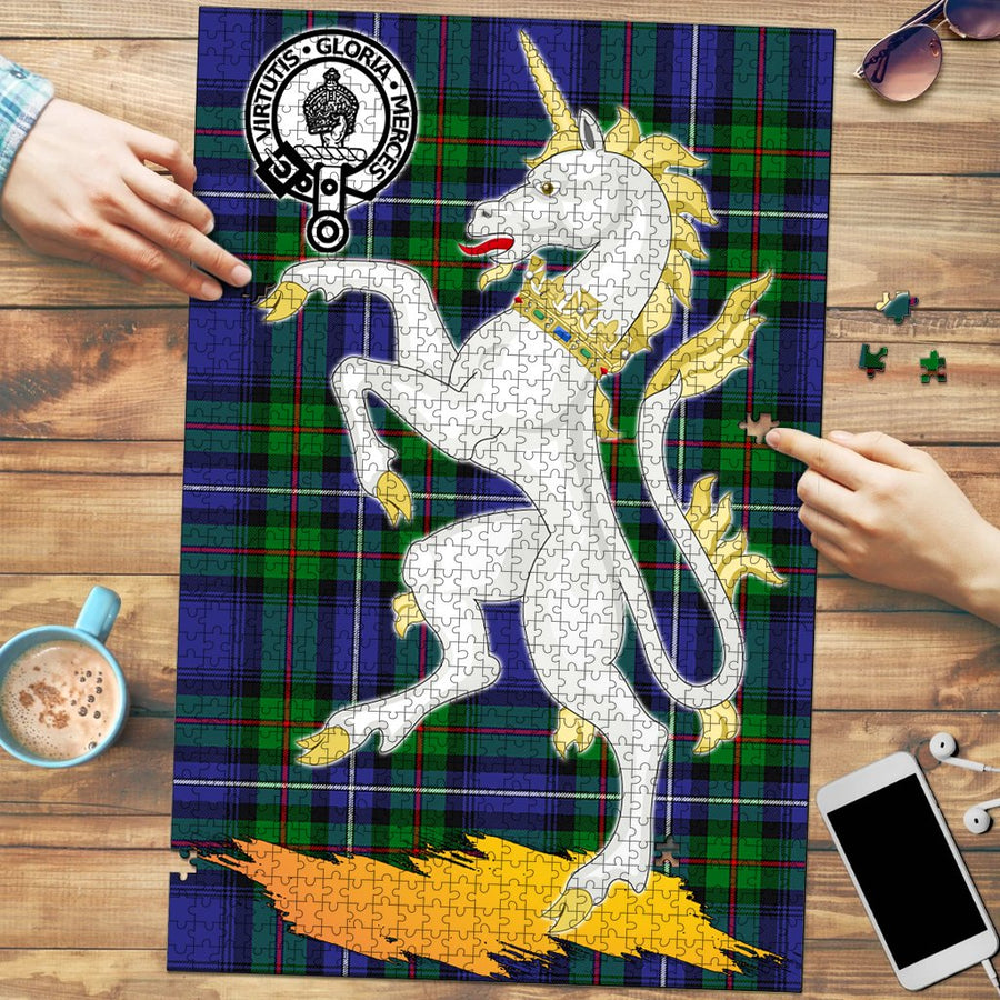 Clan Donnachaidh Tartan Crest Unicorn Scotland Jigsaw Puzzles Gift For Family