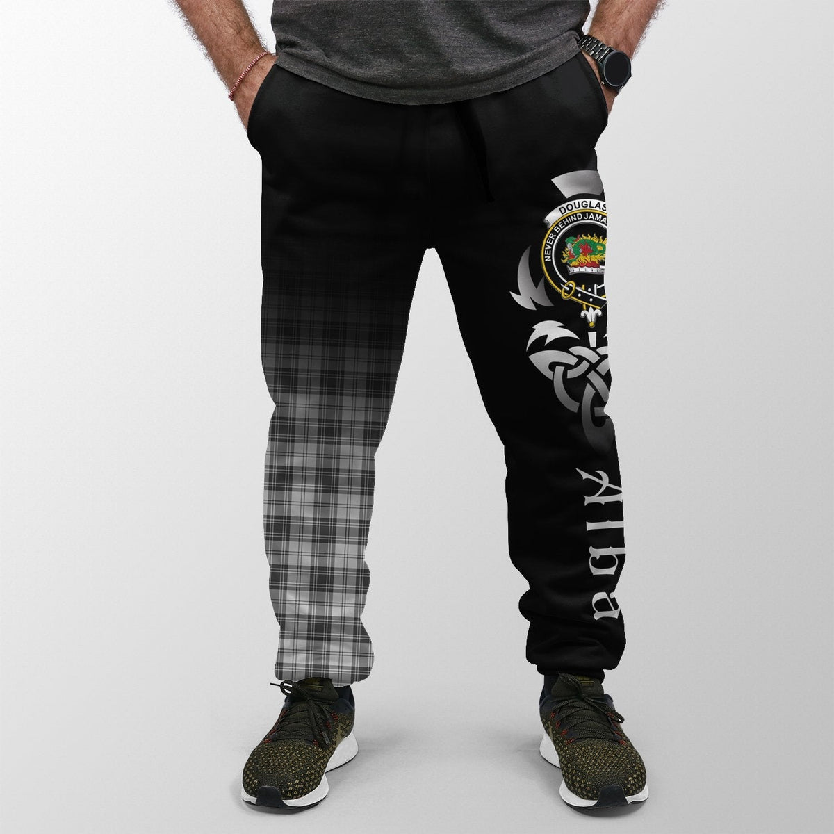 Clan Douglas Grey Modern Tartan Crest Jogger Sweatpants  Alba Celtic Style VX43 Clan Douglas Tartan Today   