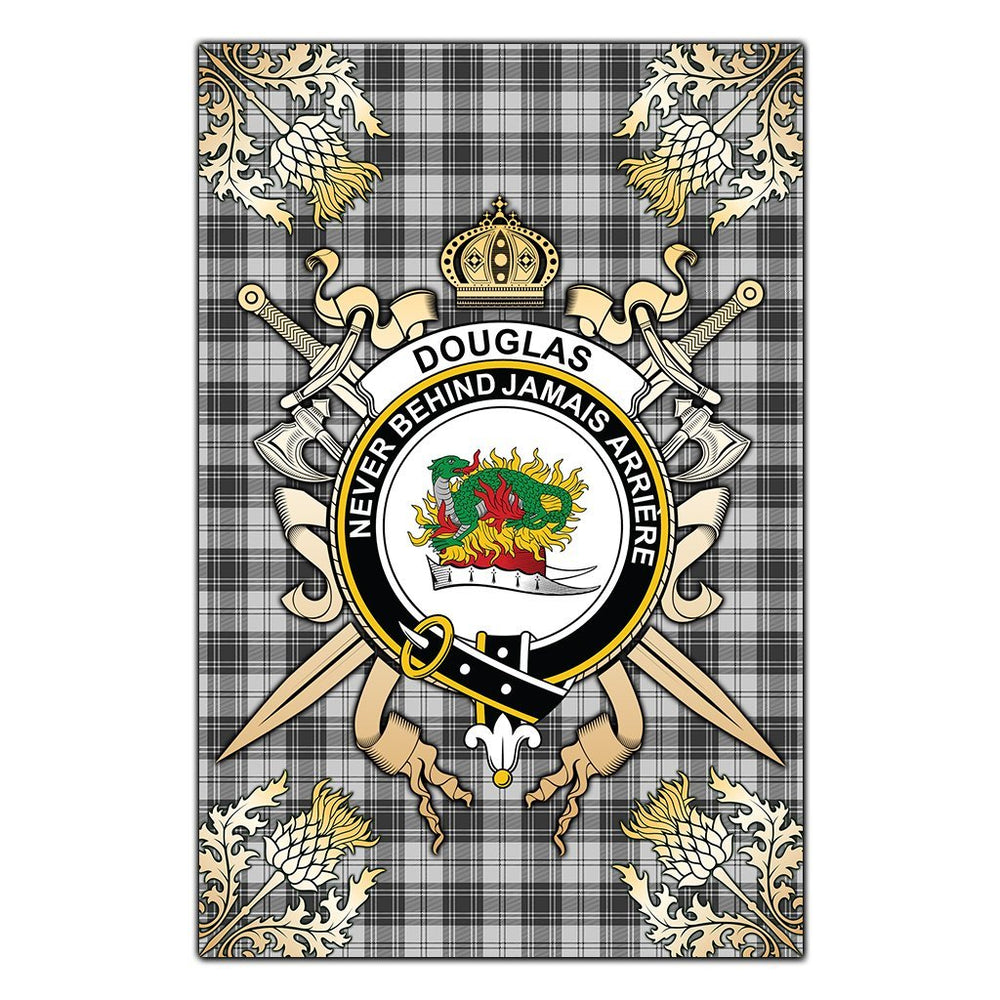 Clan Douglas Grey Modern Tartan Crest Black Garden Flag  - Gold Thistle  CS18 Clan Douglas Tartan Today   