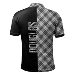 Clan Douglas Grey Modern Tartan Polo Shirt Half of Me - Cross Style KX18 Douglas Grey Modern Tartan Tartan Polo   